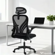 HOMCOM Scaun de Birou Ergonomic cu Brațe Rabatabile și Spătar Pliabil, Scaun de Birou cu Funcție Balansoar, Tetieră Reglabilă, Șezut Rotativ, Negru | Aosom Romania