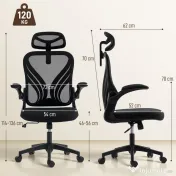 HOMCOM Scaun de Birou Ergonomic cu Brațe Rabatabile și Spătar Pliabil, Scaun de Birou cu Funcție Balansoar, Tetieră Reglabilă, Șezut Rotativ, Negru | Aosom Romania