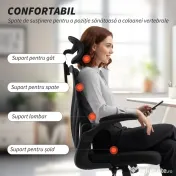 HOMCOM Scaun de Birou Ergonomic cu Brațe Rabatabile și Spătar Pliabil, Scaun de Birou cu Funcție Balansoar, Tetieră Reglabilă, Șezut Rotativ, Negru | Aosom Romania
