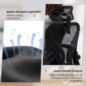 HOMCOM Scaun de Birou Ergonomic cu Brațe Rabatabile și Spătar Pliabil, Scaun de Birou cu Funcție Balansoar, Tetieră Reglabilă, Șezut Rotativ, Negru | Aosom Romania