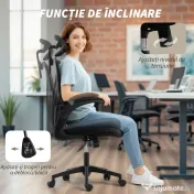 HOMCOM Scaun de Birou Ergonomic cu Brațe Rabatabile și Spătar Pliabil, Scaun de Birou cu Funcție Balansoar, Tetieră Reglabilă, Șezut Rotativ, Negru | Aosom Romania