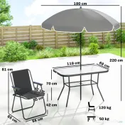 Outsunny Set Dining de Grădină 8 Piese cu Umbrelă, Mobilier de Exterior cu 6 Scaune Pliabile, Masă din Sticlă Temperată și Umbrelă pentru Terasă, Negru | Aosom Romania 