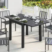Outsunny Masă de Grădină Extensibilă pentru 4-6 Persoane 80/160x80 cm, Masă de Prânz pentru Exterior din Aluminiu cu Blat Lamelar, pentru Terasă, Balcon, Negru | Aosom Romania 