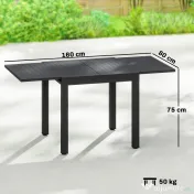 Outsunny Masă de Grădină Extensibilă pentru 4-6 Persoane 80/160x80 cm, Masă de Prânz pentru Exterior din Aluminiu cu Blat Lamelar, pentru Terasă, Balcon, Negru | Aosom Romania 