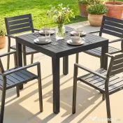 Outsunny Masă de Grădină Extensibilă pentru 4-6 Persoane 80/160x80 cm, Masă de Prânz pentru Exterior din Aluminiu cu Blat Lamelar, pentru Terasă, Balcon, Negru | Aosom Romania 