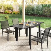 Outsunny Masă de Grădină Extensibilă pentru 4-6 Persoane 80/160x80 cm, Masă de Prânz pentru Exterior din Aluminiu cu Blat Lamelar, pentru Terasă, Balcon, Negru | Aosom Romania 