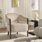 HOMCOM Fotoliu Elegante Tapițat cu Catifea Chenille și Cadru din Lemn Masiv, Fotoliu Modern pentru Living și Dormitor, Bej | Aosom Romania