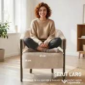 HOMCOM Fotoliu Elegante Tapițat cu Catifea Chenille și Cadru din Lemn Masiv, Fotoliu Modern pentru Living și Dormitor, Bej | Aosom Romania