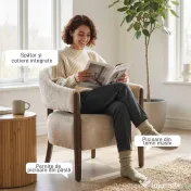 HOMCOM Fotoliu Elegante Tapițat cu Catifea Chenille și Cadru din Lemn Masiv, Fotoliu Modern pentru Living și Dormitor, Bej | Aosom Romania