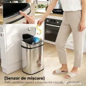 HOMCOM Coș de gunoi cu senzor infraroșu 50L, 2 moduri de deschidere, oțel inoxidabil, argintiu | Aosom Romania