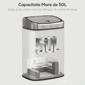 HOMCOM Coș de gunoi cu senzor infraroșu 50L, 2 moduri de deschidere, oțel inoxidabil, argintiu | Aosom Romania