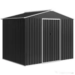 Outsunny Căsuță de Grădină 3.6m² din Oțel Galvanizat cu Guri de Aerisire, Depozit de Grădină cu Uși Glisante Blocabile, Acoperiș Înclinat, Căsuță pentru Unelte, Gri Închis