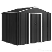Outsunny Căsuță de Grădină 3.6m² din Oțel Zincat cu Grile de Ventilație, Căsuță de Grădină cu Uși Glisante Duble Blocabile, Acoperiș Înclinat, Căsuță pentru Unelte cu Mănuși, Gri Închis | Aosom Romania 