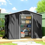 Outsunny Căsuță de Grădină 3.6m² din Oțel Zincat cu Grile de Ventilație, Căsuță de Grădină cu Uși Glisante Duble Blocabile, Acoperiș Înclinat, Căsuță pentru Unelte cu Mănuși, Gri Închis | Aosom Romania 