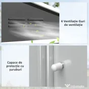 Outsunny Căsuță de Grădină 3.6m² din Oțel Zincat cu Grile de Ventilație, Căsuță de Grădină cu Uși Glisante Duble Blocabile, Acoperiș Înclinat, Căsuță pentru Unelte cu Mănuși, Gri Închis | Aosom Romania 
