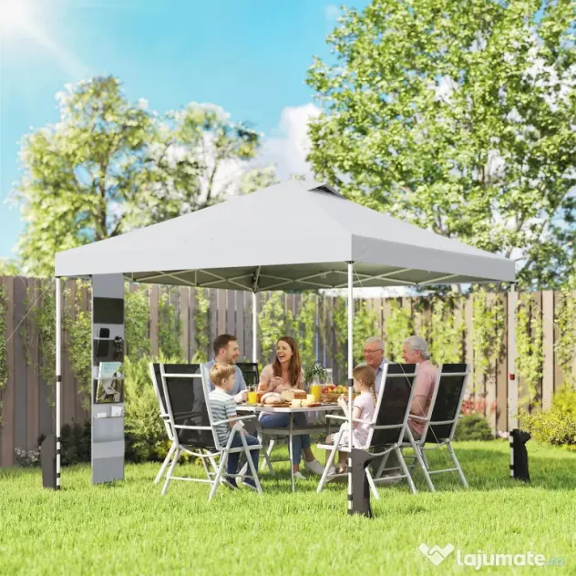 Outsunny Pavilion 3x3 m Pop-Up cu Buzunare, UPF 50+, cu Saci de Nisip și Geantă cu Roți | Aosom Romania