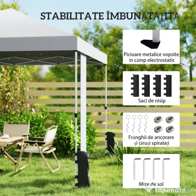 Outsunny Pavilion 3x3 m Pop-Up cu Buzunare, UPF 50+, cu Saci de Nisip și Geantă cu Roți | Aosom Romania
