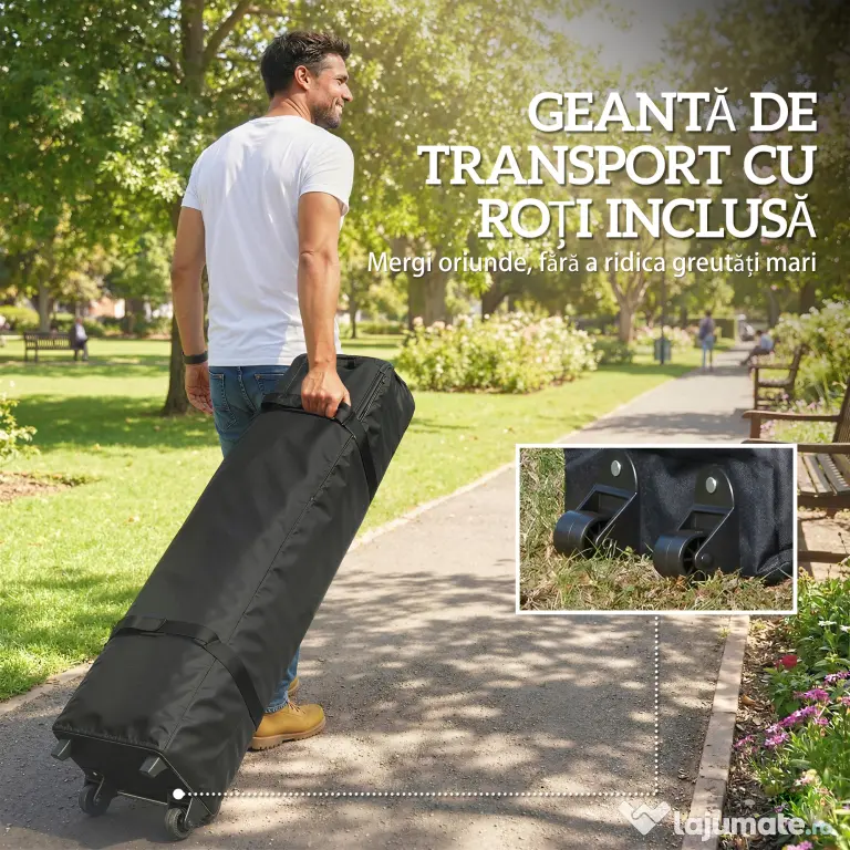 Outsunny Pavilion 3x3 m Pop-Up cu Buzunare, UPF 50+, cu Saci de Nisip și Geantă cu Roți | Aosom Romania