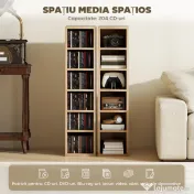 HOMCOM Set de 2 Rafturi pentru CD-uri cu Polițe Reglabile, Capacitate 204 CD-uri, Design Compact, 21x22,5x88,5 cm, Stejar | Aosom Romania