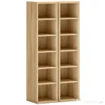 HOMCOM Set de 2 Rafturi pentru CD-uri cu Polițe Reglabile, Capacitate 204 CD-uri, Design Compact, 21x22,5x88,5 cm, Stejar