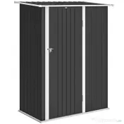 Outsunny Căsuță de Grădină 1.07m² din Oțel Zincat, Adăpost pentru Unelte cu Ușă Blocabilă, Acoperiș Înclinat, 142x86x189 cm, Gri Închis | Aosom Romania