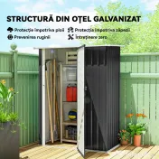 Outsunny Căsuță de Grădină 1.07m² din Oțel Zincat, Adăpost pentru Unelte cu Ușă Blocabilă, Acoperiș Înclinat, 142x86x189 cm, Gri Închis | Aosom Romania