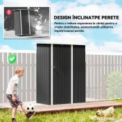 Outsunny Căsuță de Grădină 1.07m² din Oțel Zincat, Adăpost pentru Unelte cu Ușă Blocabilă, Acoperiș Înclinat, 142x86x189 cm, Gri Închis | Aosom Romania