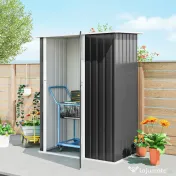 Outsunny Căsuță de Grădină 1.07m² din Oțel Zincat, Adăpost pentru Unelte cu Ușă Blocabilă, Acoperiș Înclinat, 142x86x189 cm, Gri Închis | Aosom Romania