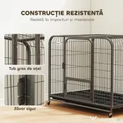 PawHut Cușcă pentru Câini din Oțel cu Roți, 3 Uși, Tăviță Detașabilă și Sistem de Închidere Sigur, Negru | Aosom Romania 