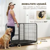 PawHut Cușcă pentru Câini din Oțel cu Roți, 3 Uși, Tăviță Detașabilă și Sistem de Închidere Sigur, Negru | Aosom Romania 