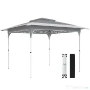 Outsunny Pavilion Pliabil 3.5x3.5 m Pop Up, Montare Ușoară cu Buton Central, Pavilion de Grădină Reglabil pe Înălțime cu Acoperiș Dublu, Geantă de Transport, UV50+, pentru Exterior, Gri Închis | Aosom Romania