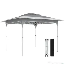 Outsunny Pavilion Pliabil 3.5x3.5 m Pop Up, Montare Ușoară cu Buton Central, Pavilion de Grădină Reglabil pe Înălțime cu Acoperiș Dublu, Geantă de Transport, UV50+, pentru Exterior, Gri Închis | Aosom Romania