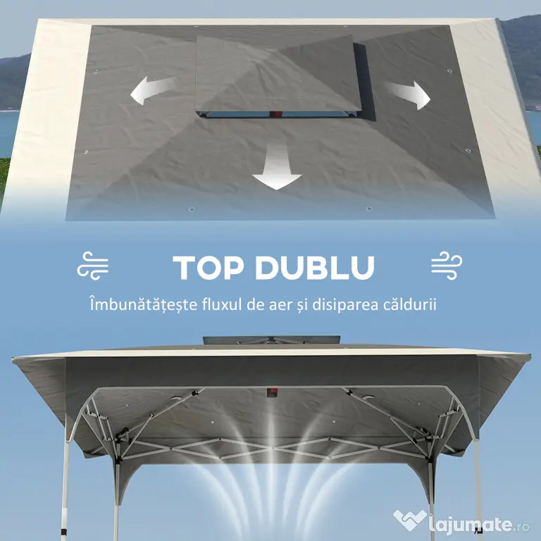 Outsunny Pavilion Pliabil 3.5x3.5 m Pop Up, Montare Ușoară cu Buton Central, Pavilion de Grădină Reglabil pe Înălțime cu Acoperiș Dublu, Geantă de Transport, UV50+, pentru Exterior, Gri Închis | Aosom Romania