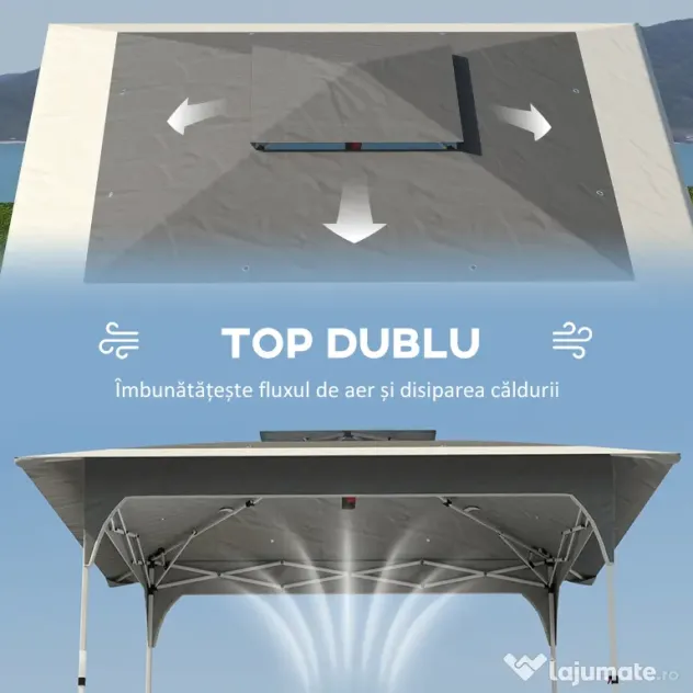 Outsunny Pavilion Pliabil 3.5x3.5 m Pop Up, Montare Ușoară cu Buton Central, Pavilion de Grădină Reglabil pe Înălțime cu Acoperiș Dublu, Geantă de Transport, UV50+, pentru Exterior, Gri Închis | Aosom Romania