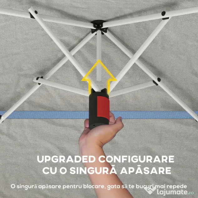 Outsunny Pavilion Pliabil 3.5x3.5 m Pop Up, Montare Ușoară cu Buton Central, Pavilion de Grădină Reglabil pe Înălțime cu Acoperiș Dublu, Geantă de Transport, UV50+, pentru Exterior, Gri Închis | Aosom Romania