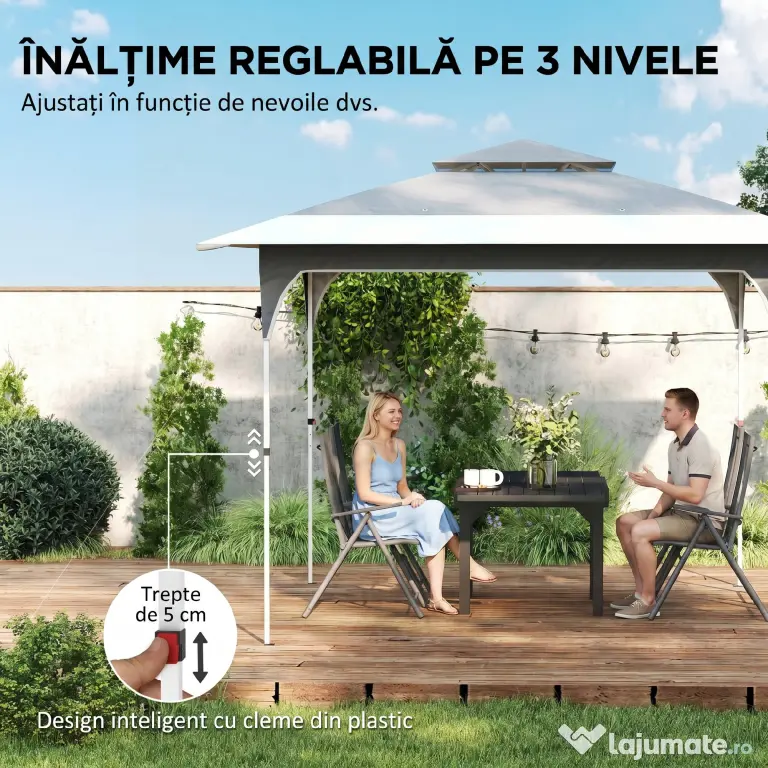 Outsunny Pavilion Pliabil 3.5x3.5 m Pop Up, Montare Ușoară cu Buton Central, Pavilion de Grădină Reglabil pe Înălțime cu Acoperiș Dublu, Geantă de Transport, UV50+, pentru Exterior, Gri Închis | Aosom Romania