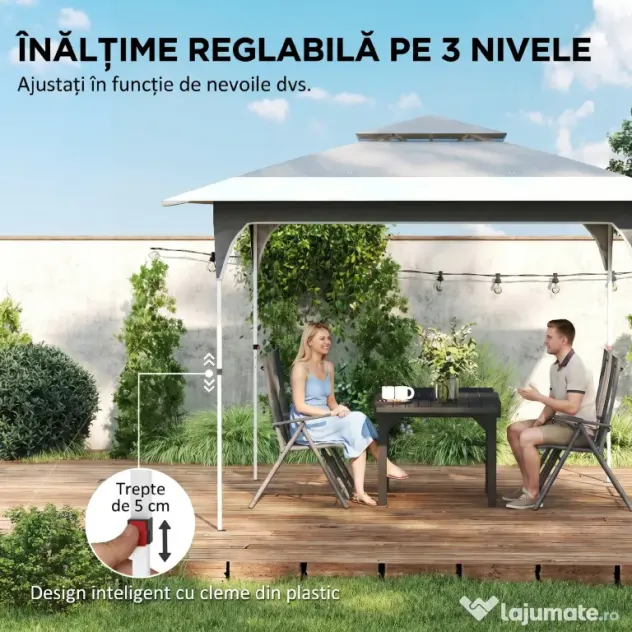 Outsunny Pavilion Pliabil 3.5x3.5 m Pop Up, Montare Ușoară cu Buton Central, Pavilion de Grădină Reglabil pe Înălțime cu Acoperiș Dublu, Geantă de Transport, UV50+, pentru Exterior, Gri Închis | Aosom Romania