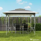 Outsunny Pavilion Pliabil 3.5x3.5 m Pop Up, Montare Ușoară cu Buton Central, Pavilion de Grădină Reglabil pe Înălțime cu Acoperiș Dublu, Geantă de Transport, UV50+, pentru Exterior, Gri Închis | Aosom Romania