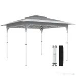 Outsunny Pavilion Pop-Up pliabil 3.5x3.5 m cu acoperiș dublu și geantă, din metal și material Oxford, gri închis