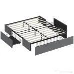 HOMCOM Cadru Pat Dublu cu Șipci și 3 Sertare, din Lemn, Poliester și Metal, 165x193x30 cm, Gri