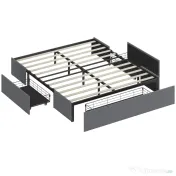 HOMCOM Cadru Pat Dublu cu Șipci și 3 Sertare, din Lemn, Poliester și Metal, 165x193x30 cm, Gri