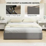 HOMCOM Cadru Pat Dublu cu Șipci și 3 Sertare, din Lemn, Poliester și Metal, 165x193x30 cm, Gri