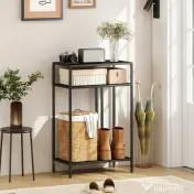 HOMCOM Consolă cu Rafturi Deschise pe 3 Niveluri, din Oțel, 55x30x85 cm, Negru | Aosom Romania 