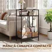 HOMCOM Consolă cu Rafturi Deschise pe 3 Niveluri, din Oțel, 55x30x85 cm, Negru | Aosom Romania 