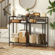 HOMCOM Consolă cu Rafturi Deschise pe 3 Niveluri, din Oțel, 55x30x85 cm, Negru | Aosom Romania 