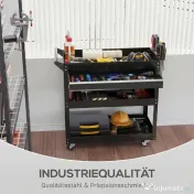 DURHAND Cărucior cu 3 Niveluri din Oțel cu Sertar, Suport Lateral pentru Unelte și Mâner, Negru | Aosom Romania 