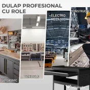 DURHAND Cărucior cu 3 Niveluri din Oțel cu Sertar, Suport Lateral pentru Unelte și Mâner, Negru | Aosom Romania 