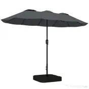 Outsunny Umbrelă Dublă cu 12 Spițe, Manivelă, Bază Metalică și Saci de Nisip, din Metal și Poliester, 3x1.5 m, Gri Închis | Aosom Romania 