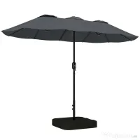 Outsunny Umbrelă Dublă cu 12 Spițe, Manivelă, Bază Metalică și Saci de Nisip, din Metal și Poliester, 3x1.5 m, Gri Închis | Aosom Romania 