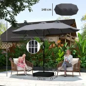 Outsunny Umbrelă Dublă cu 12 Spițe, Manivelă, Bază Metalică și Saci de Nisip, din Metal și Poliester, 3x1.5 m, Gri Închis | Aosom Romania 